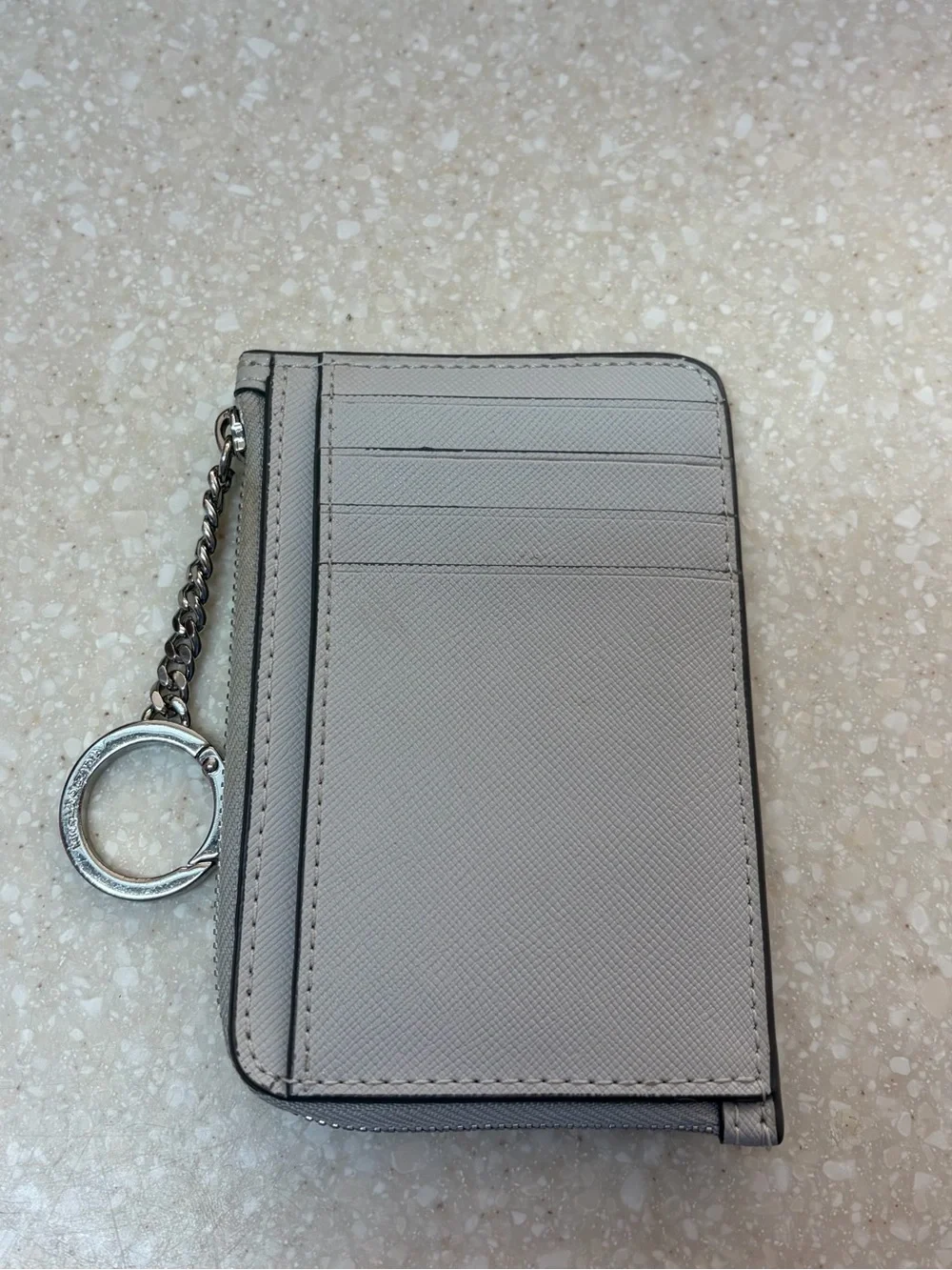 kate spade light gray Saffiano Leather Key & Card Holder with Key Ring